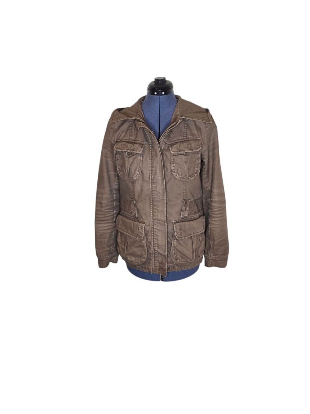 H&M Divided Utility Jacket Womens 8 Brown Y2K 2000s Military Field Cotton